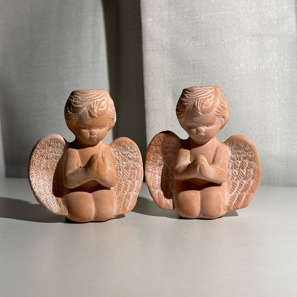 Vintage Nobel Hall Terracotta Kneeling Cherub with Candles Set of 2 - Picture 4 of 8